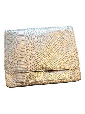 Silver Faux Snakeskin Purse Clutch with Zipper Pocket Magnetic Closure New DH669